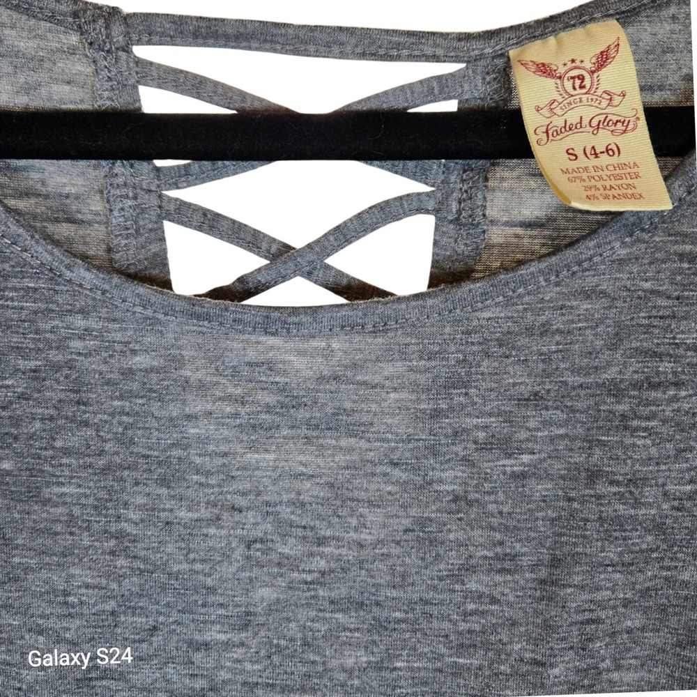Faded Glory Womens Grey Heather Long Sleeve Lattice Back Tunic Shirt‎ Size S